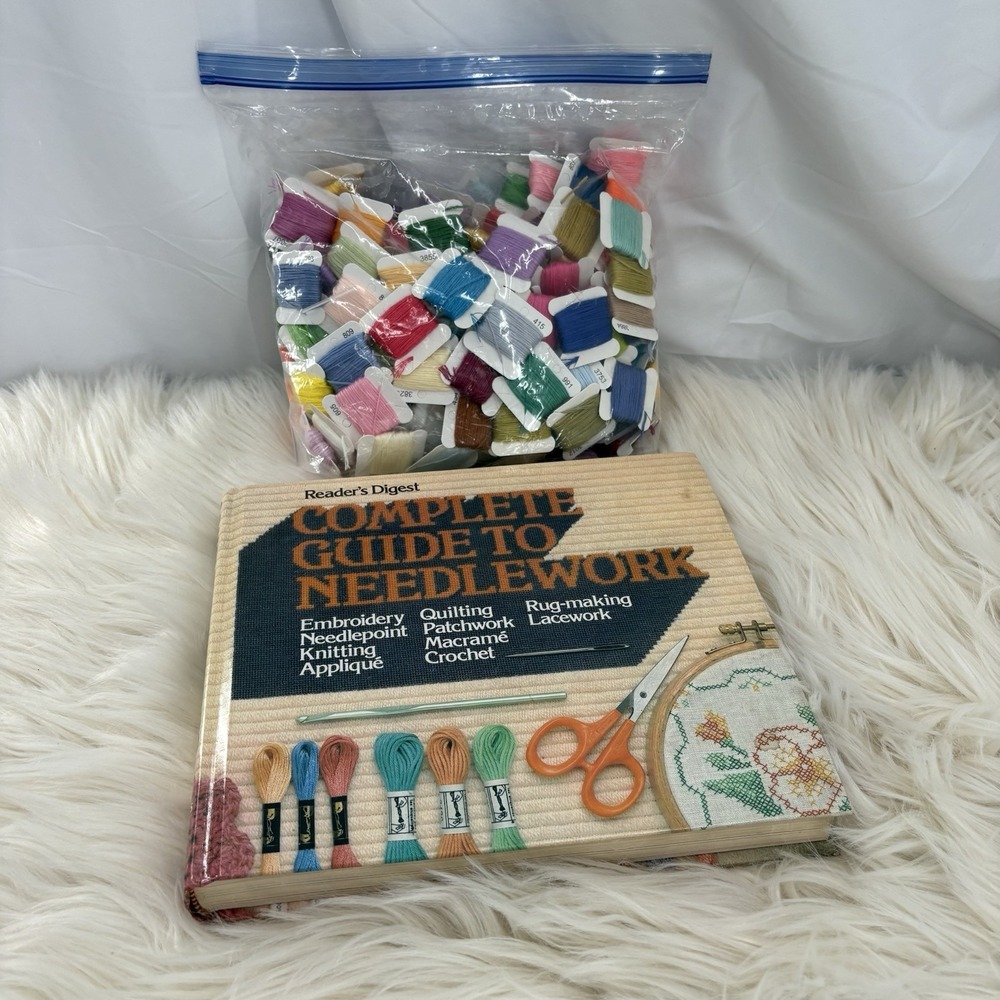 Large Lot of Embroidery Thread Mix Of All Colors & Vtg‎ Guide To Enbroidery Book